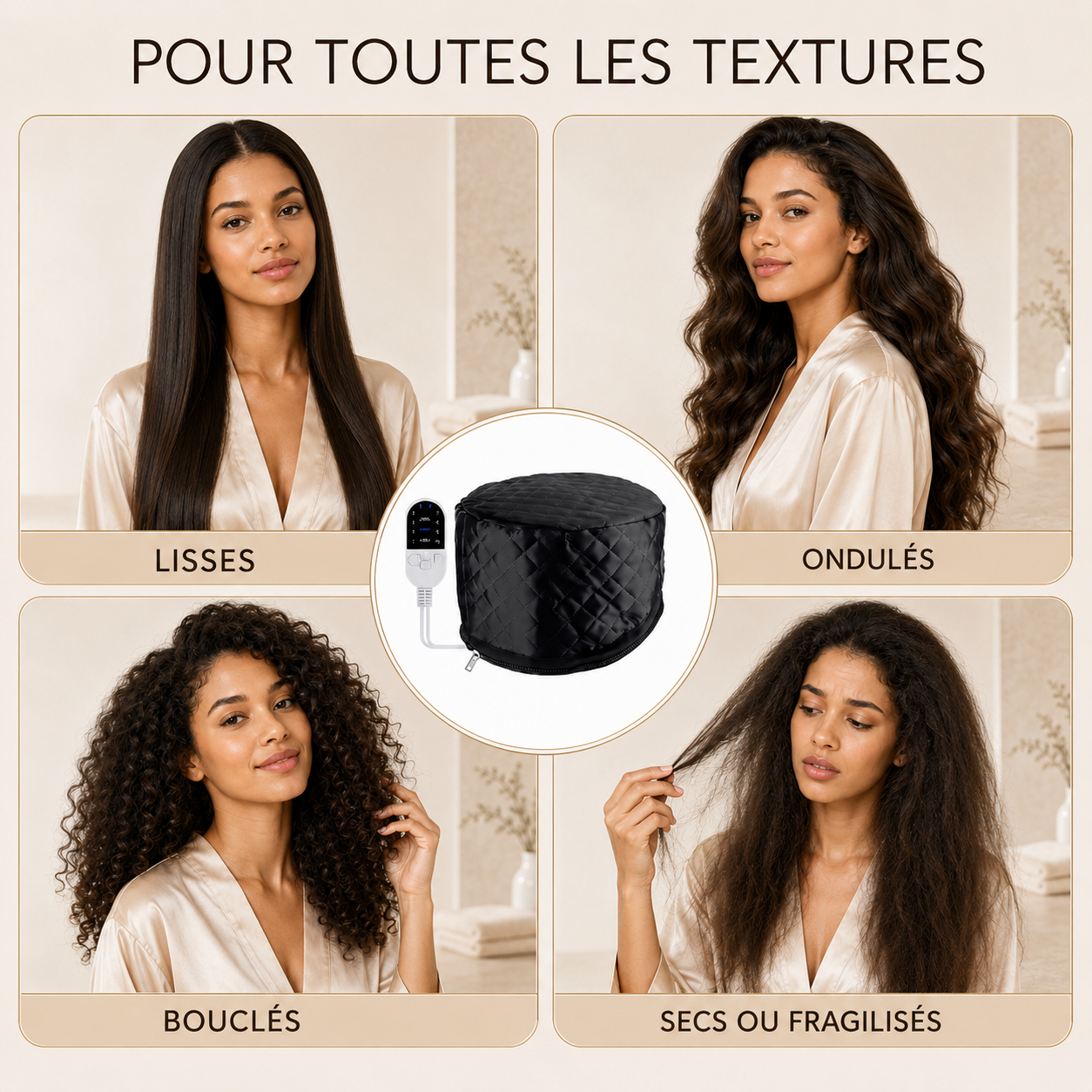 Bonnet Chauffant Capillaire Électrique – 10 Températures et Minuterie Réglable